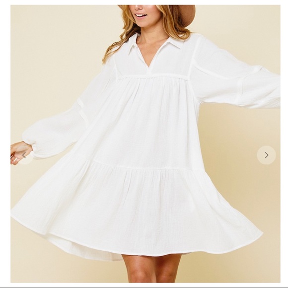47 Boho Chic white Beautiful Long sleeve collar dress - Picture 5 of 5
